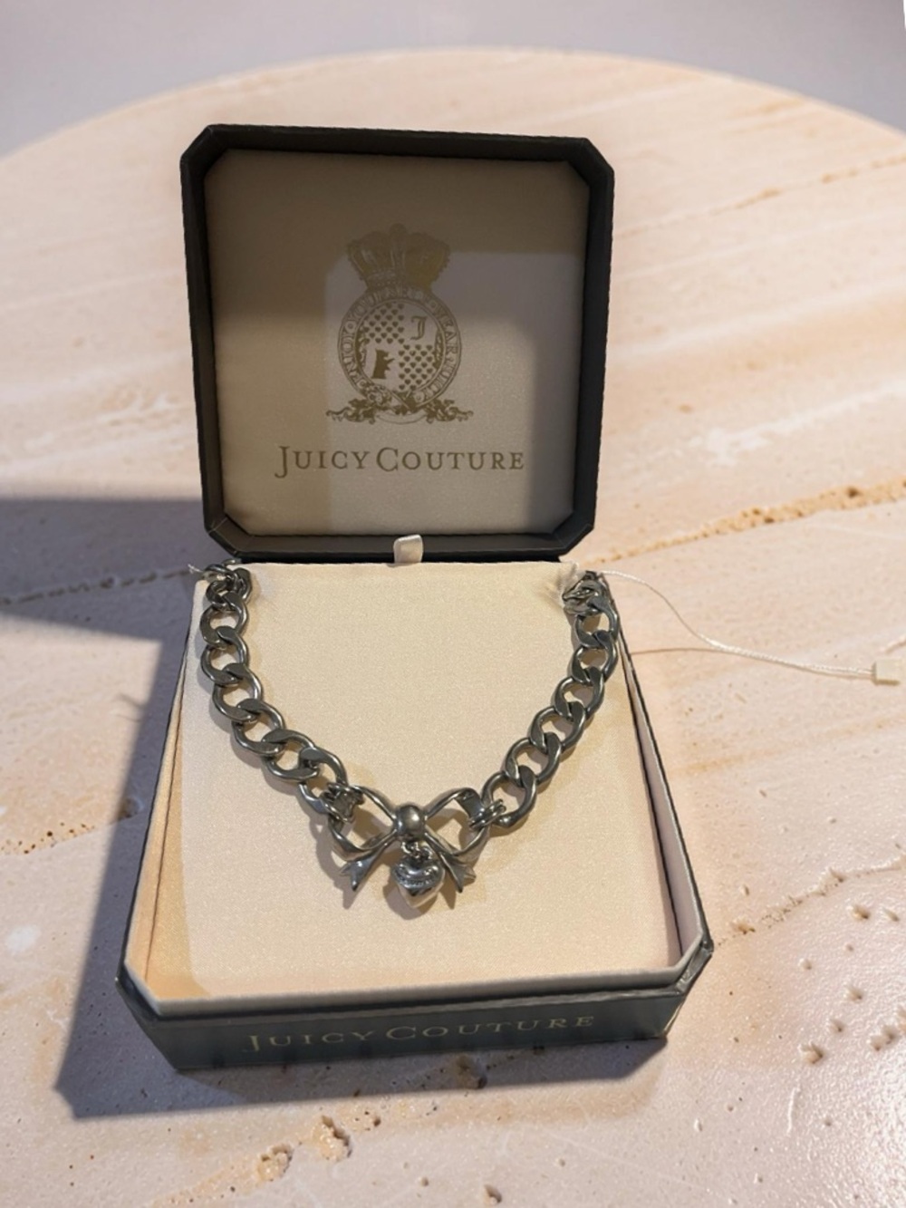Juicy Couture Silver-Tone Chunky Chain Necklace with Heart Lock